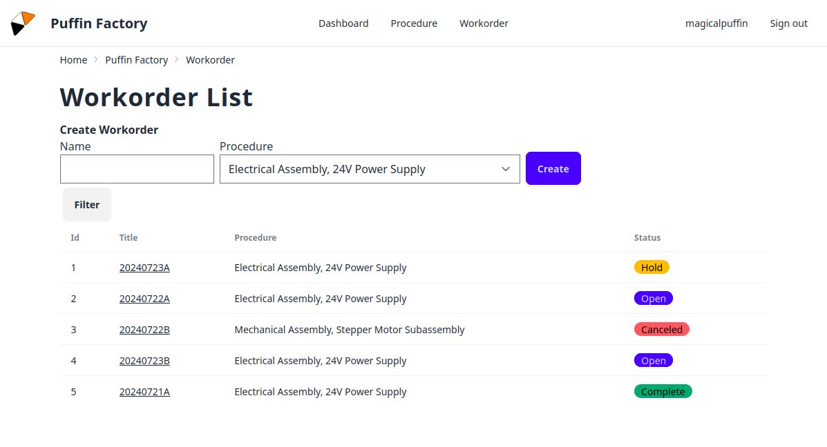 screenshot of procedure page